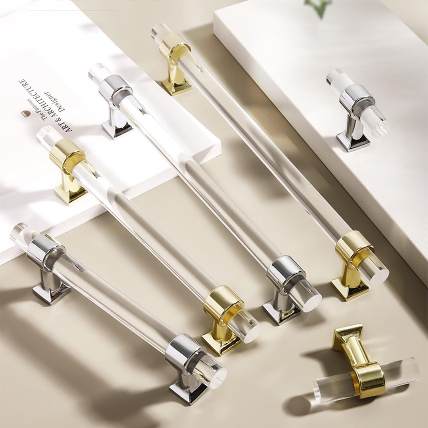 Lot De 2 Poignées De Placard En Acrylique Transparent Pour Tiroir De Cuisine Porte Armoire Meuble Commode Argent Trou Unique 90504392