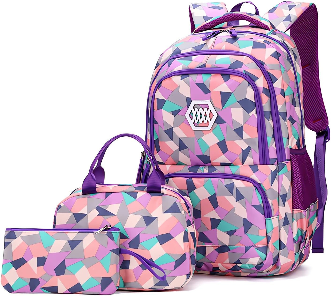 School Backpack for Girls, Teenage Laptop Bags Backpack and Lunch-Bag Set for Girls-Boys School Elementary Bookbags, 3Pcs Primary School Bag Backpack with Lunch Kit