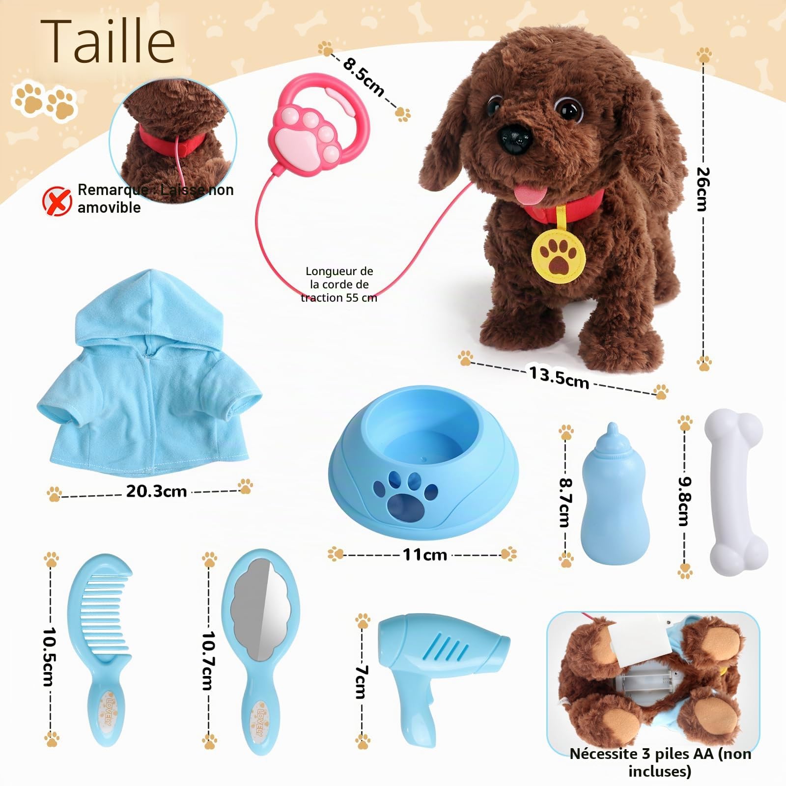 jerryvon Chien Interactif avec Laisse, Chien en Peluche Qui Marche et Aboie, Jouet Chien Robot avec Musique et Répétition Vocale, Cadeau Fille Garçon dès 2 Ans