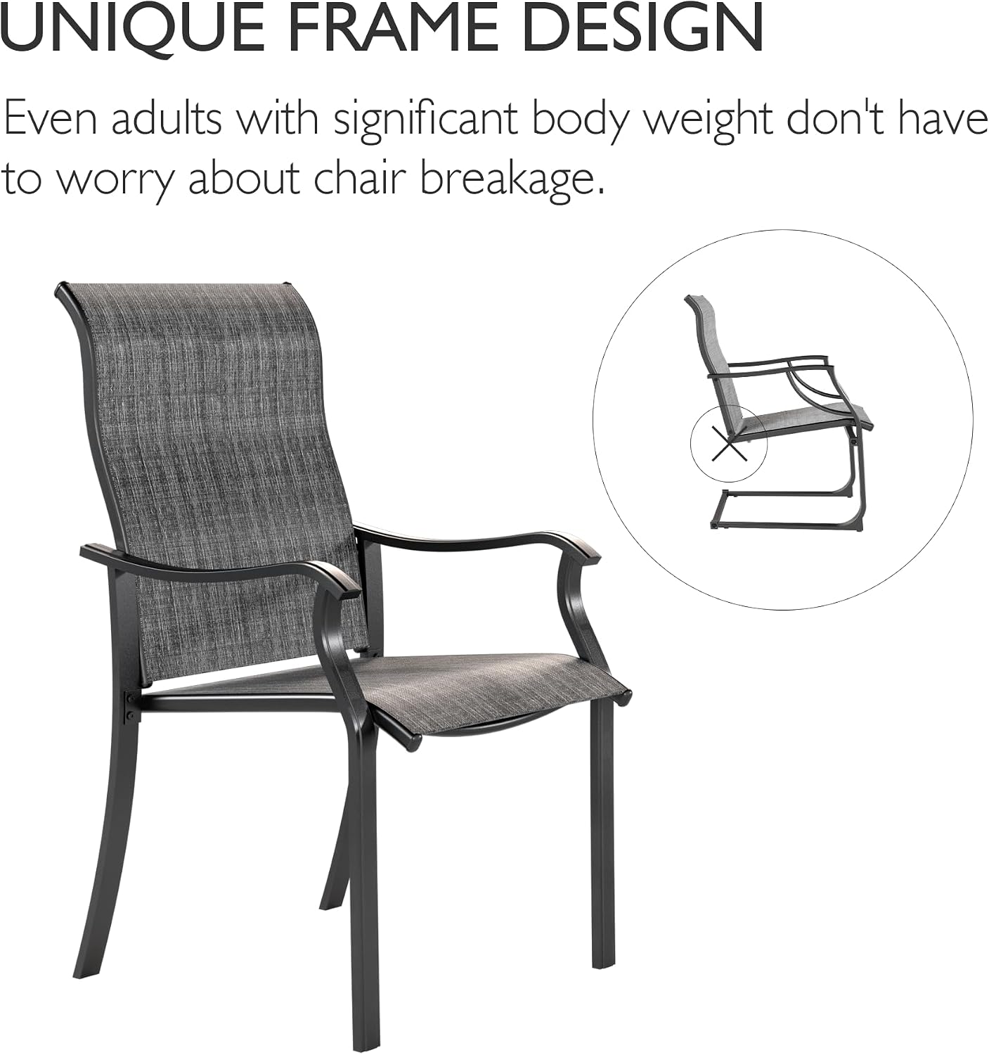 UDPATIO Patio Chairs Set of 2, Outdoor Dining Chairs High Back with All Weather Breathable Textilene, Metal Frame for Lawn Garden Backyard Deck, Dark Grey