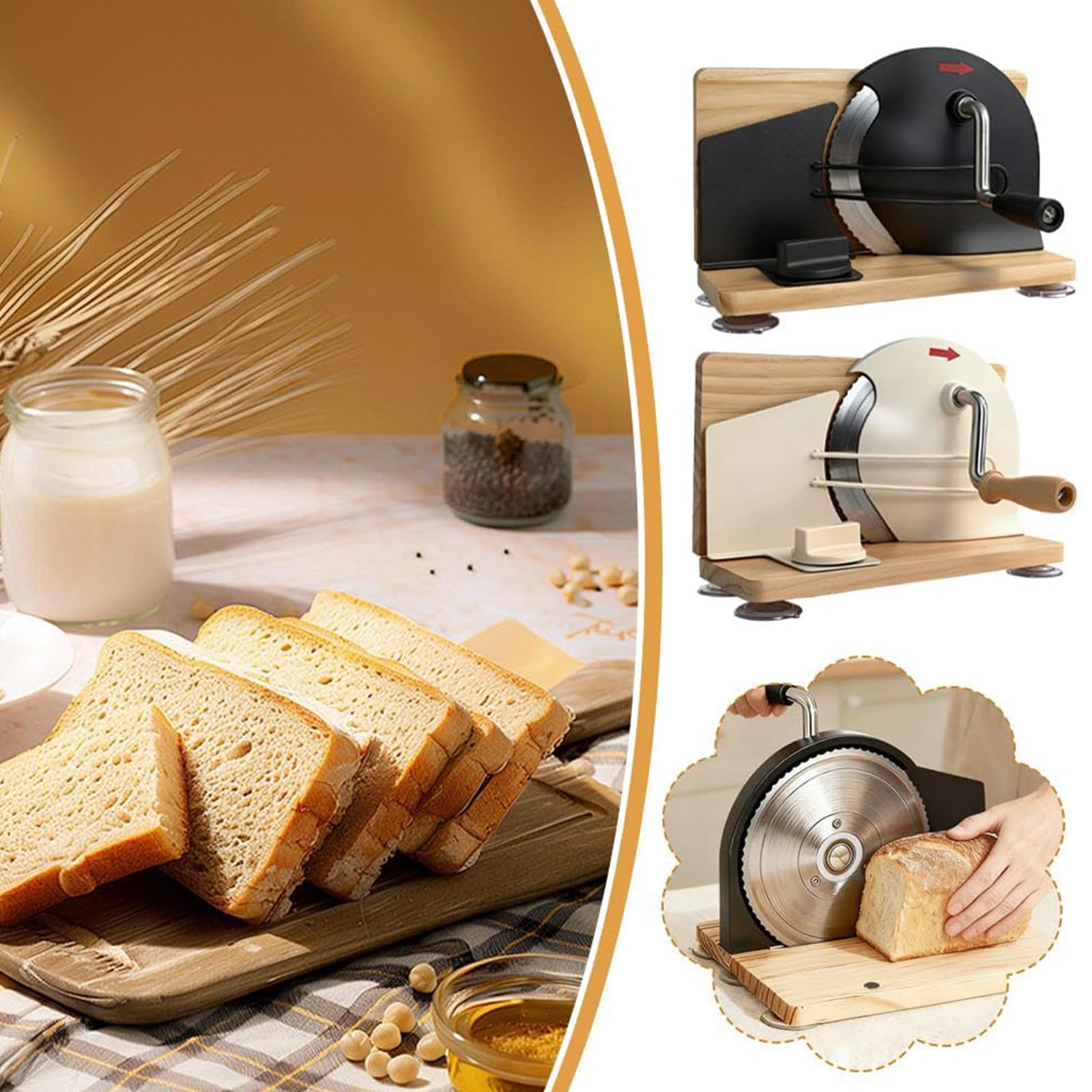 Affettatrice per pane a manovella, regolabile con guida in metallo, spessore 1-20 mm, lama in acciaio inox per pasta madre fatta in casa