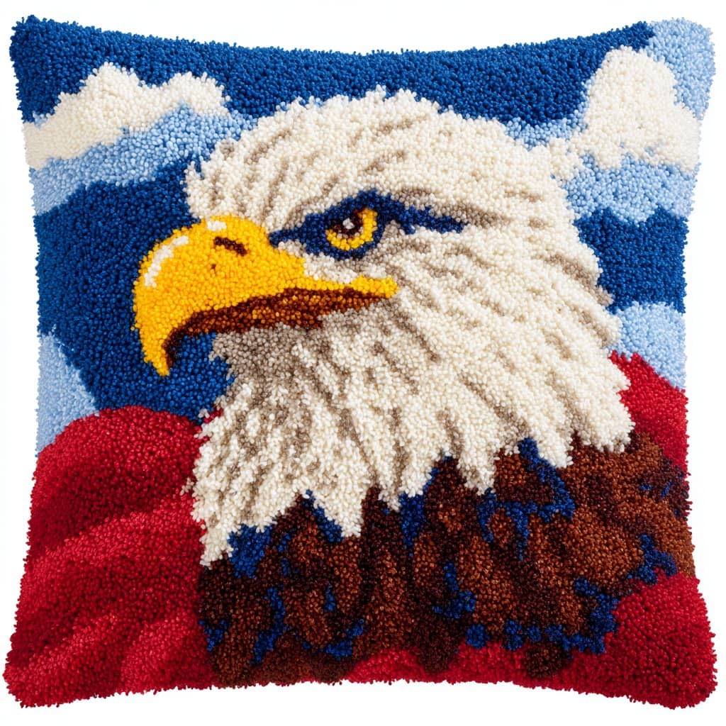 Taxpy Latch Hook Kits, Animal Eagle Pillow DIY Rug Crochet Hook Cushion Making Kits with Preprinted Pattern Canvas DIY Handmade Sofa Cushion Kit 43x43cm
