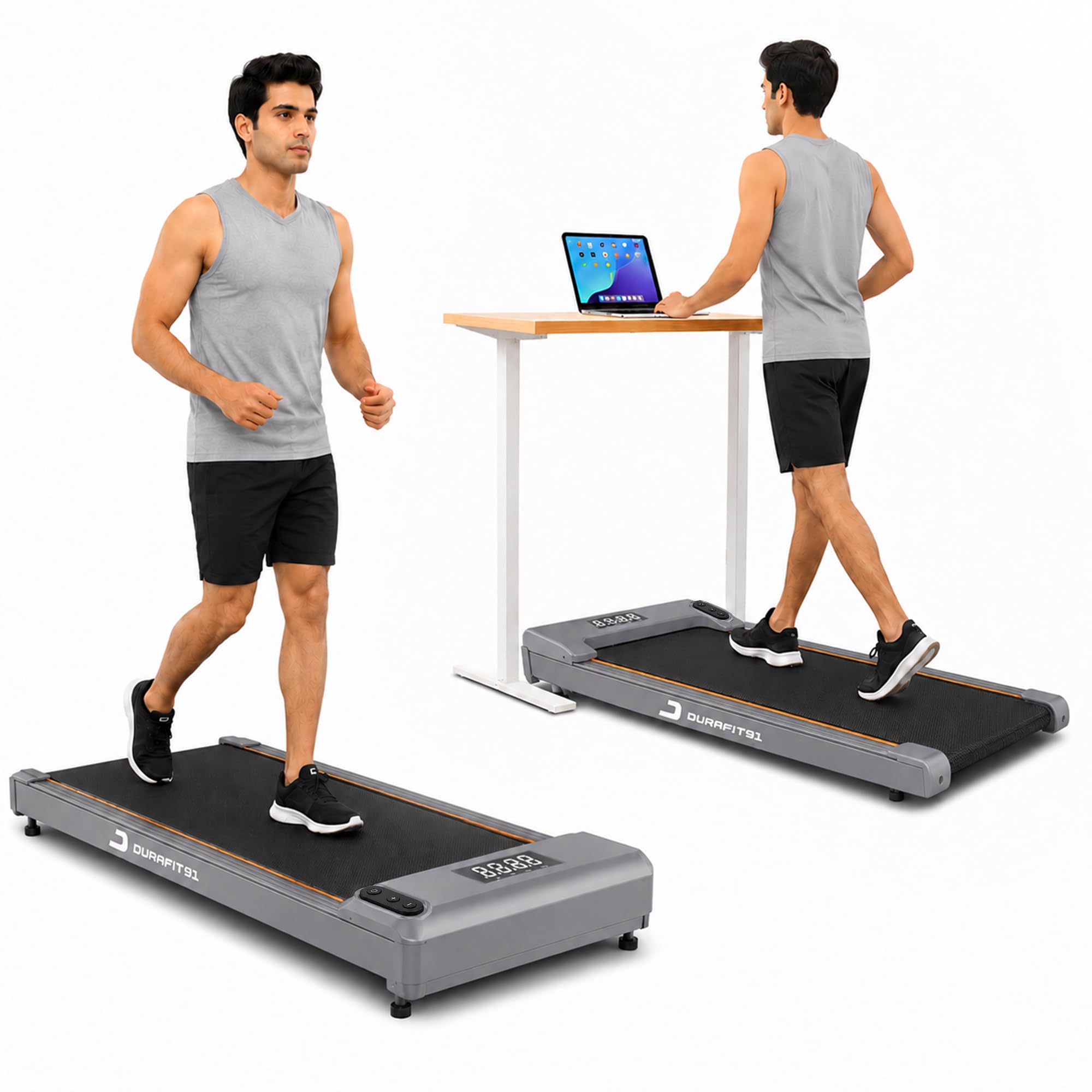 Durafit91™ Dash Lite 2.5HP Peak BLDC Motor Walkpad Treadmill with Remote Control | 100 kg User Capacity Walking Pad| 8km/h Max Speed | LED Display with Under-Desk Design | Home Use |Grey-image-45