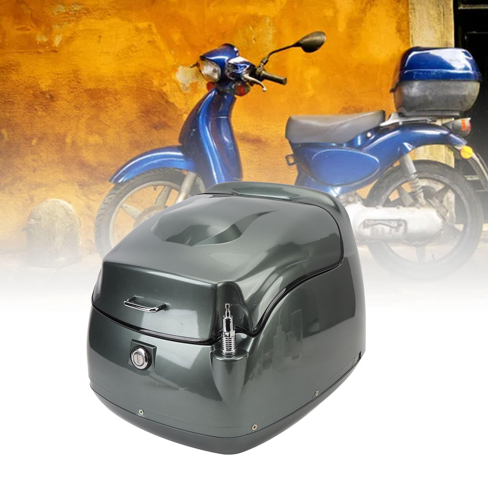 38-Liter-Motorrad-Topbox, Retro wasserfester Motorradkoffer mit Schloss, universell passend für Roller und Motorräder, geräumiger Helm-Aufbewahrungskoffer (Von Farbe)