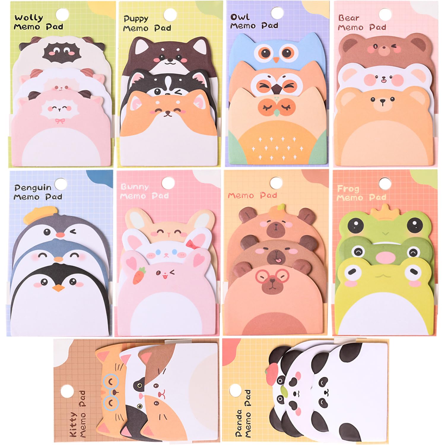 Cute Sticky Notes, 10 Pack 450 Sheets Cartoon Animal Sticky Notes Kawaii Mini Animals Shape Markers Flags Self-Stick Memo Pads for Adult Home Office