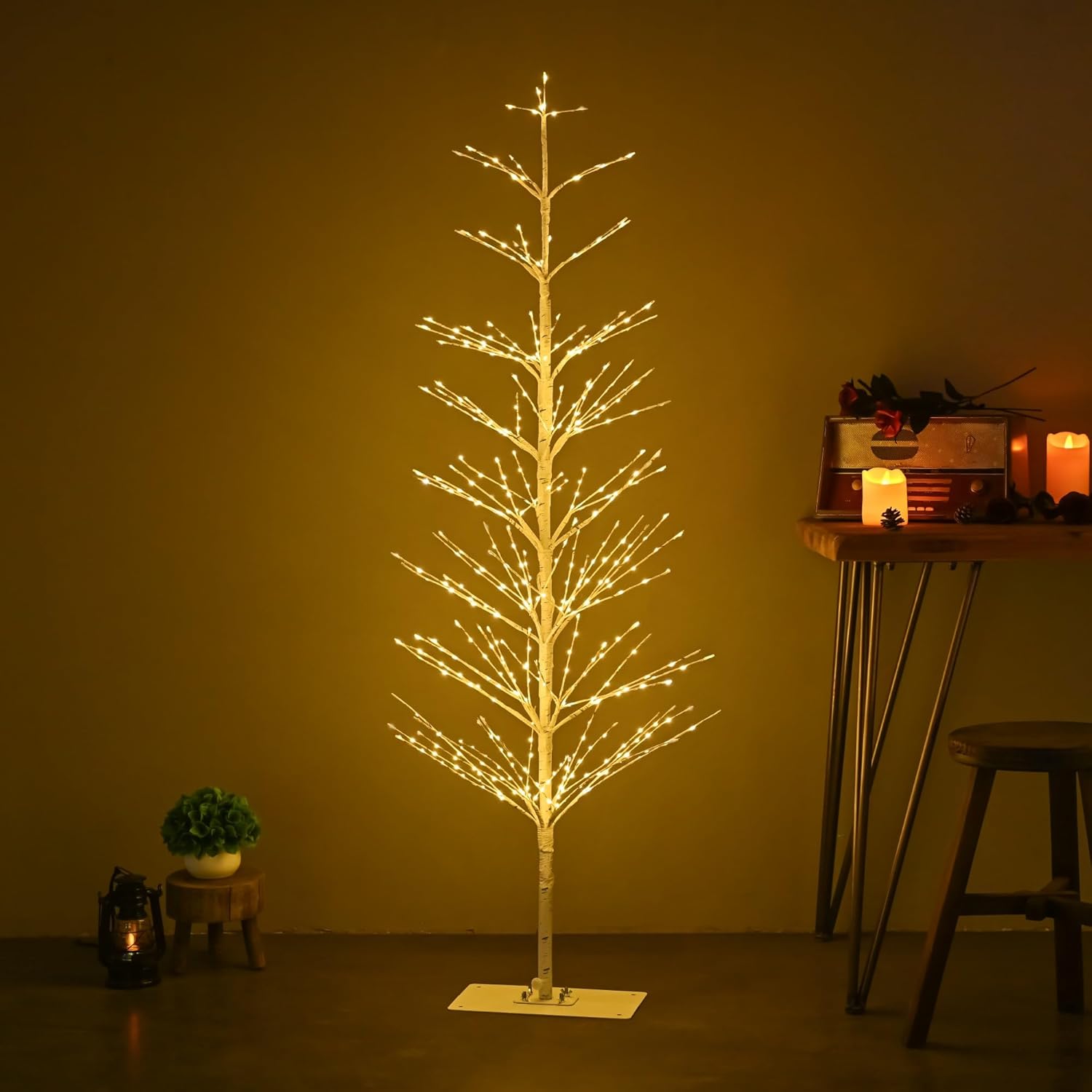 5FT Birch Tree with 518 LED Lights, Artificial Tree IP44 Waterproof Twinkle Light White Christmas Tree for Indoor Outdoor Festival Wedding Party Christmas Decorations(5FT/518LED)