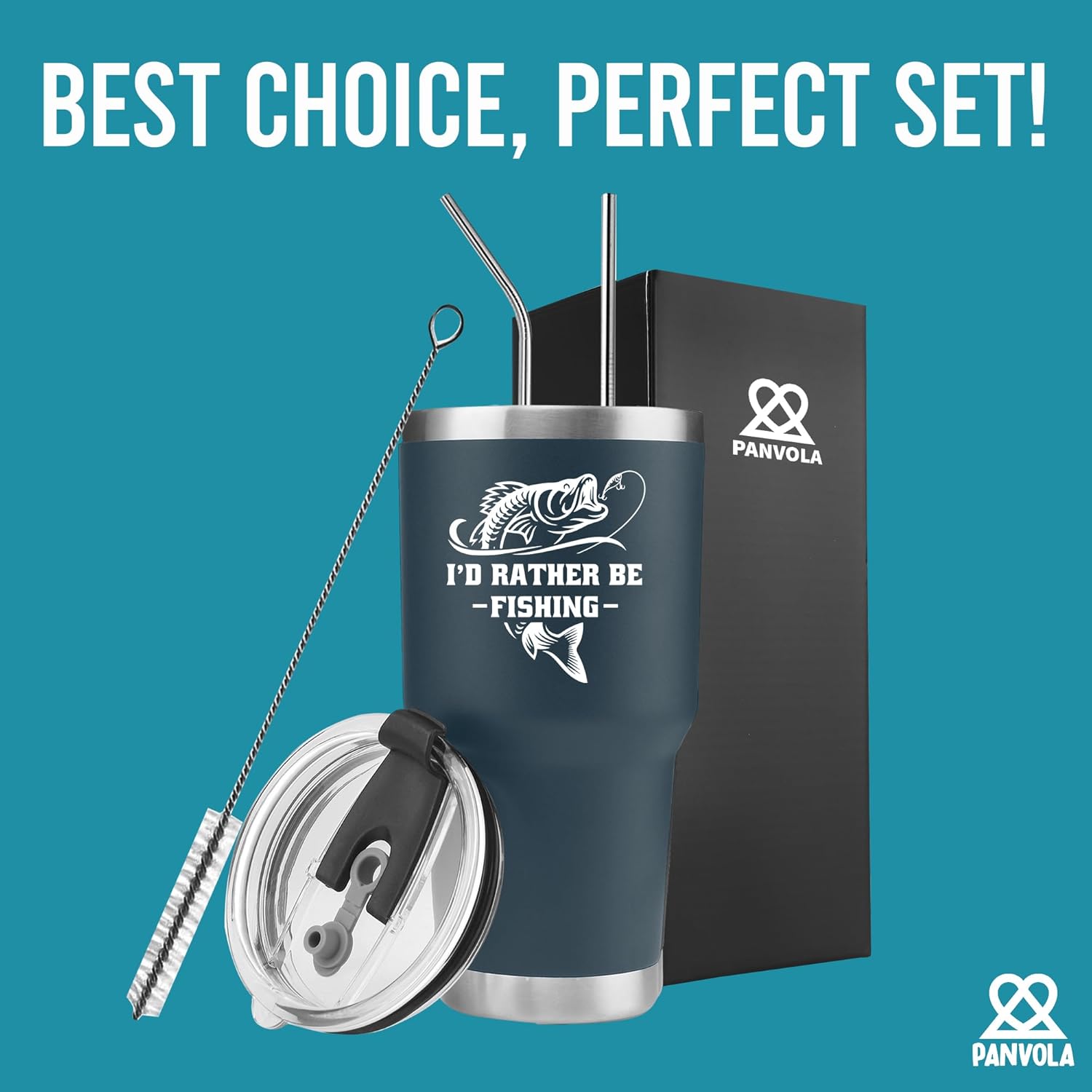 Panvola I'd Rather Be Fishing Fisherman Tumblers Fishing Gifts To Husband Dad Grandpa Boyfriend From Wife Mom Grandson Granddaughter Girlfriend Vacuum Insulated Tumbler (Blue, 30 oz) - Image 5