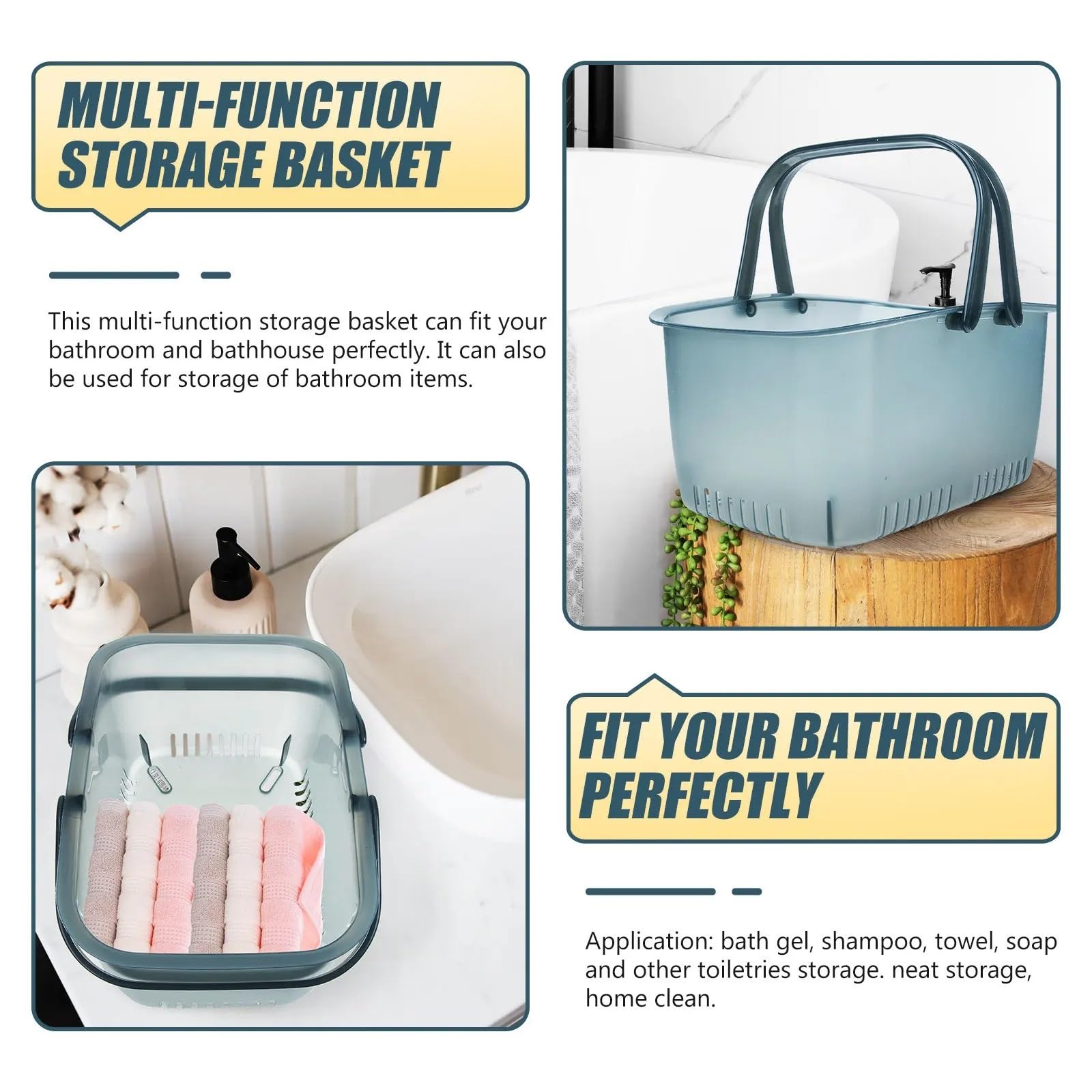 Cesta de ducha portátil con asa, cesta almacenamiento grande for baño, contenedor plástico multifuncional for artículos tocador for el hogar, 2 uds Para Ducha