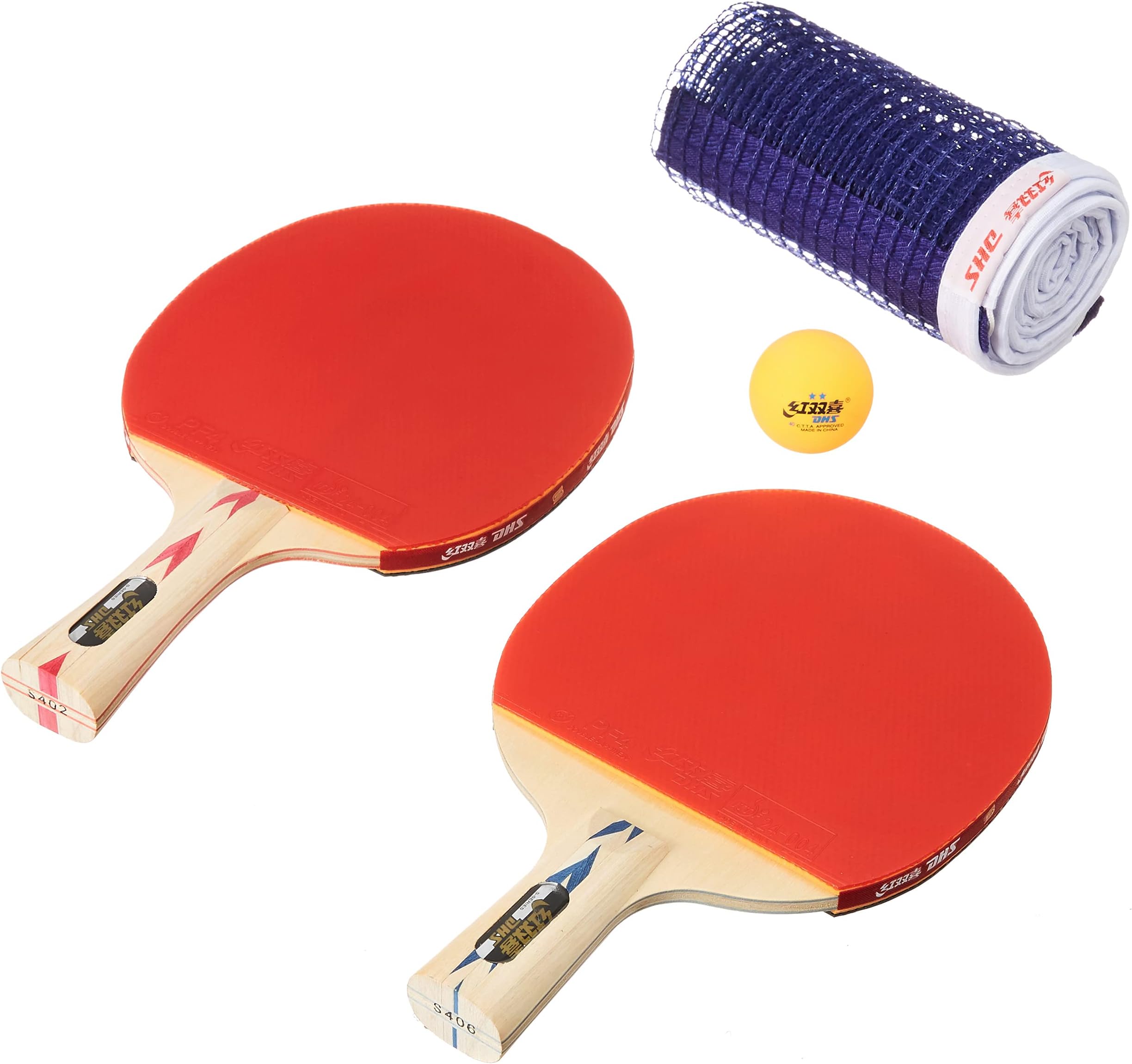 TT BAT S-S4F2 DHS with TT Ball DHS 40MM 2 Star Orange (60 Pcs Box) (Black/Blue) TT NET409