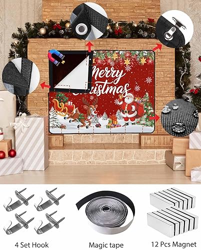 Miniatura 5 de Cubierta magnética roja para chimenea de Papá Noel, detiene la pérdida de calor, pantalla de chimenea para interiores, árbol de alce de Navidad,
