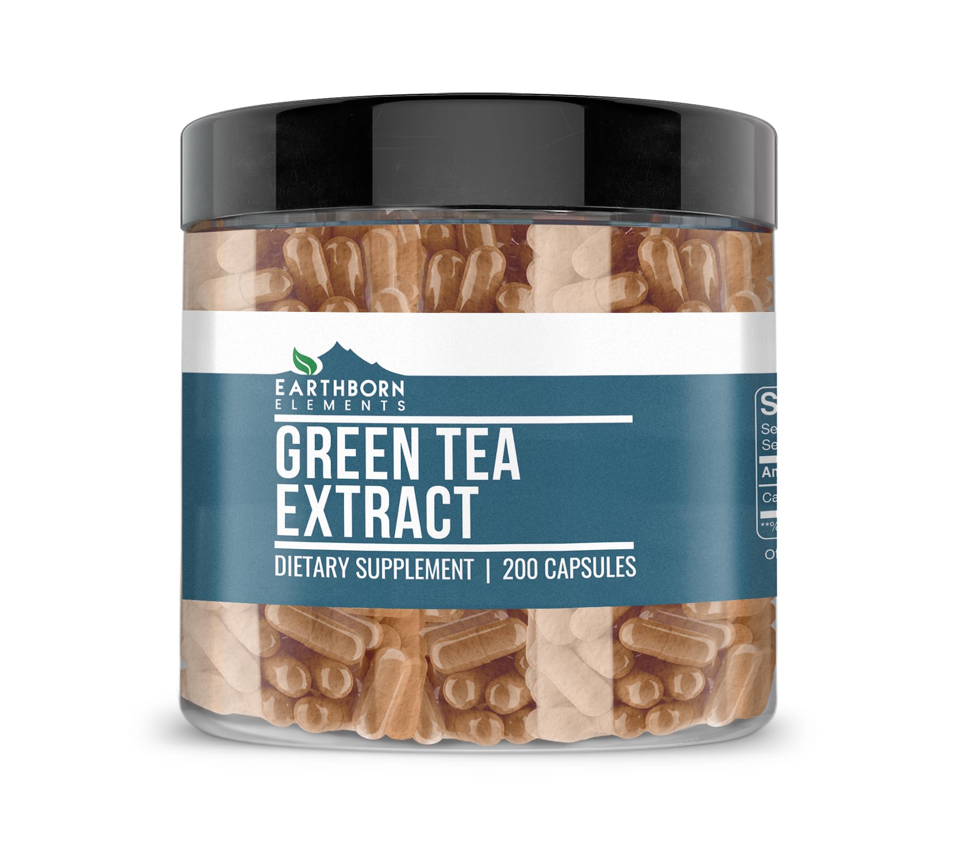 Earthborn Elements Green Tea Extract 200 Capsules, Pure & Undiluted, No Additives