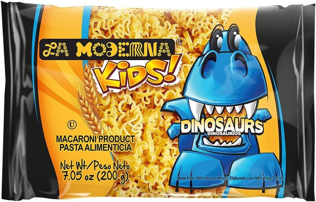 LA MODERNA, Kids Dinosaur Pasta, 7.05 oz (Pack of 1) - Made with Durum Wheat Semolina | Fun Shapes for Kids | Enriched with Iron & B Vitamins | Non-GMO | Kosher | Quick Family Meal