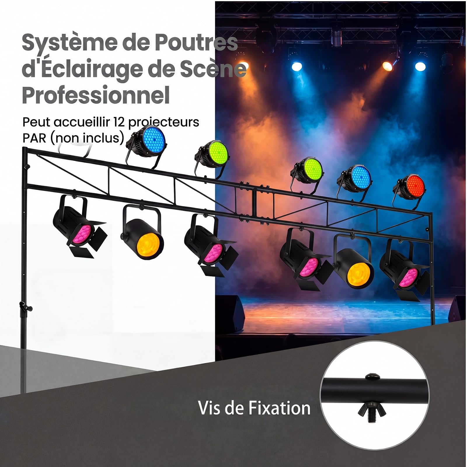 GYMAX Support d'Éclairage de Lumières, Hauteur Réglable 140-265cm, avec 12 Points de Fixation, Pieds pour Projecteurs de Scène en Métal Robuste, pour DJ, Fête, Spectacle, Concert