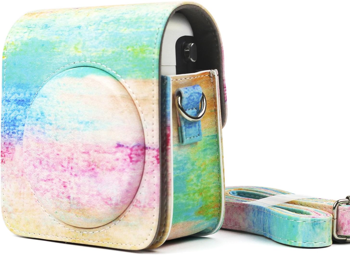 CAIUL Compatible Mini 70 Camera Case Bag with Soft PU Leather Material for Fujifilm Mini 70 Camera - Rainbow Mist