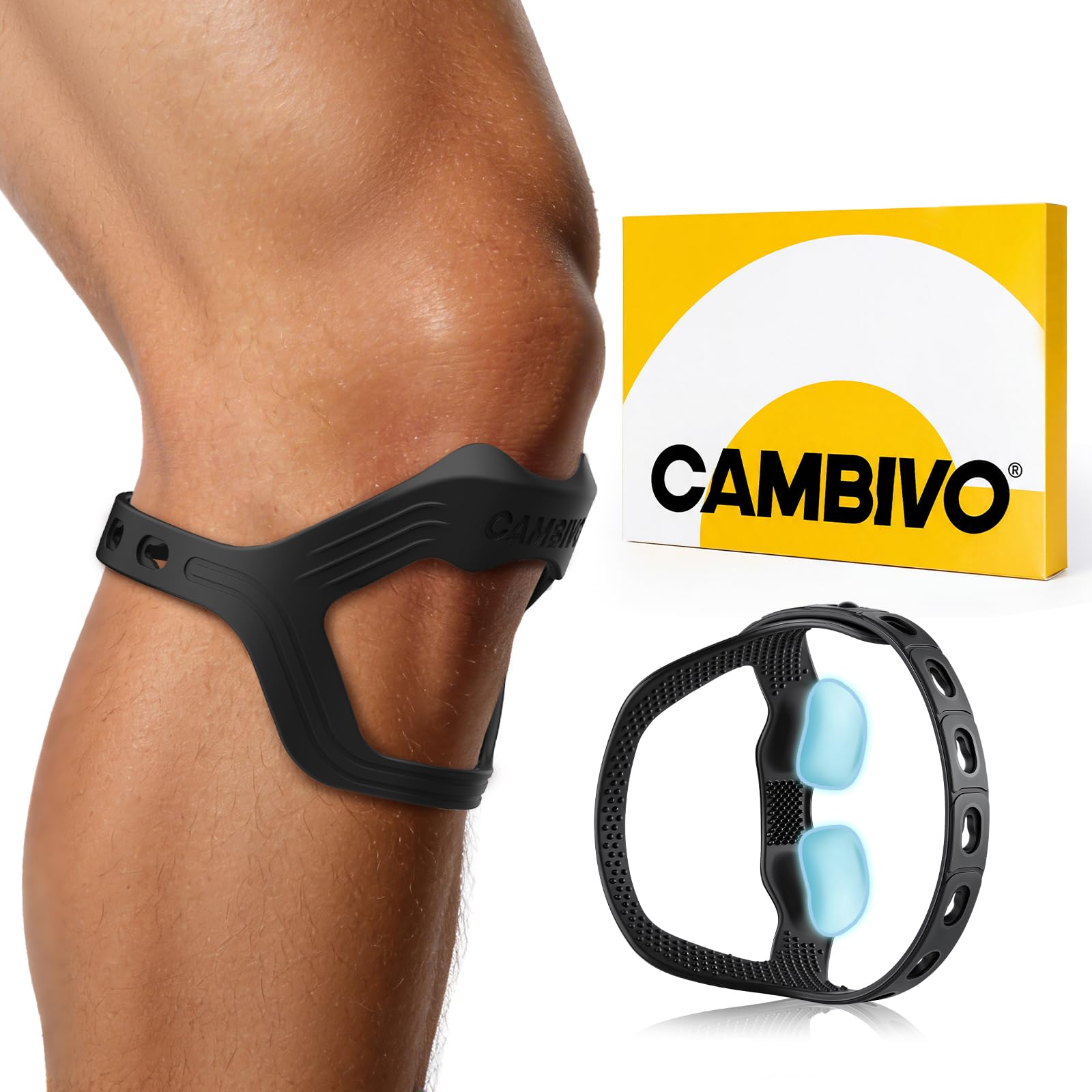 CAMBIVO Patella Kniebandage aus Silikon für Damen & Herren | Zuschneidbarer Gurt, Silikonpolster, Mehrfach verstellbar, Wasserfest, Für Sport & Alltag