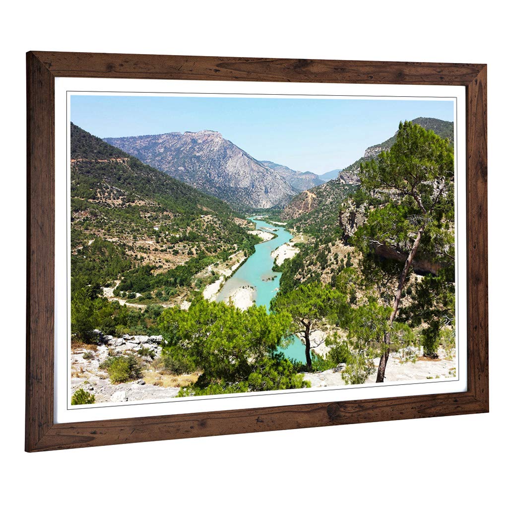 Big Box Art Framed Print of Landscape Turkey Mountains & Lake Design | Wall Art Picture | Home Decor for Kitchen, Living Room, Bedroom, Hallway, Walnut, A2 / 24.5x18 Inch / 62x45cm