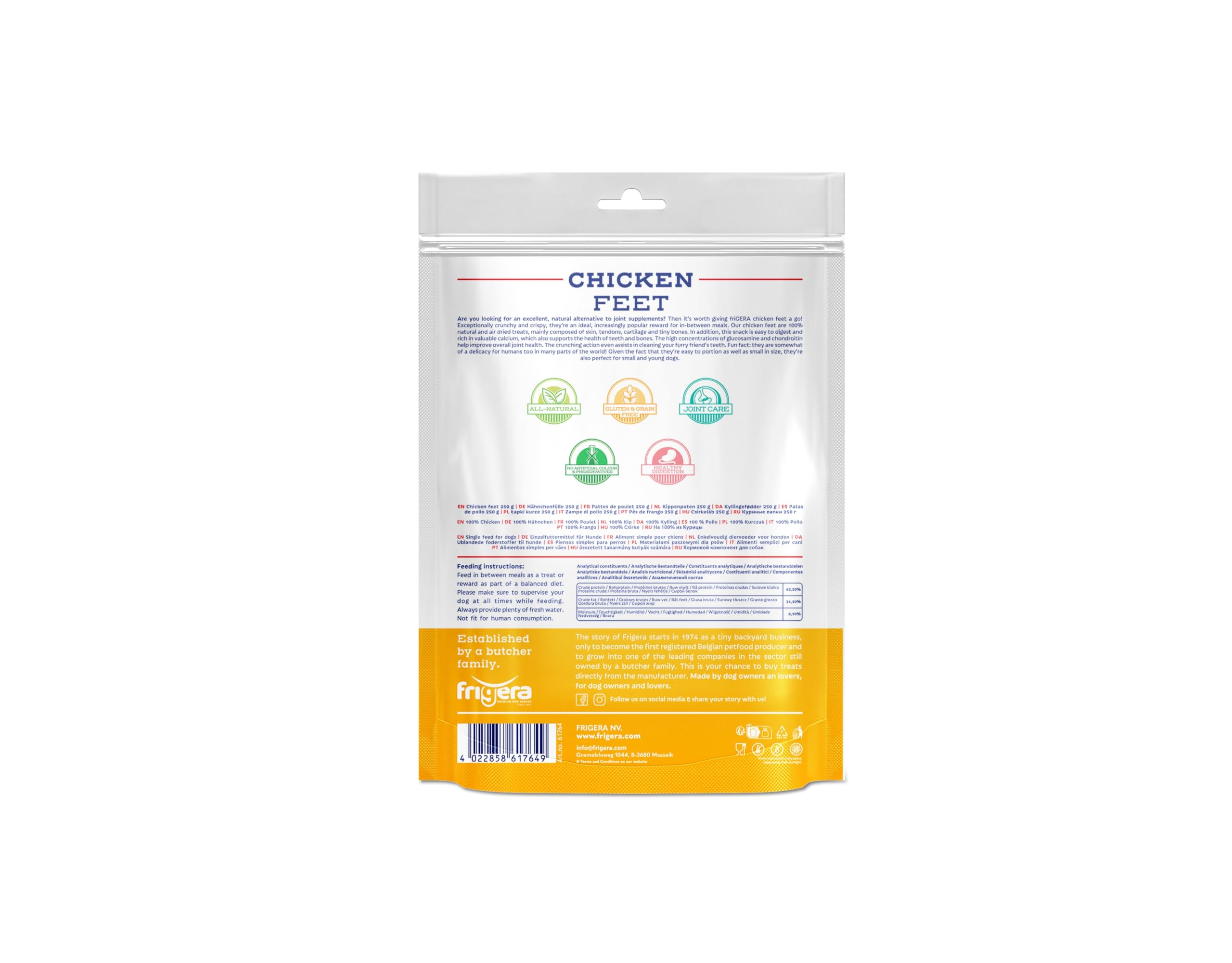 Frigera Pattes de Poulet 250g – Friandises Naturelles pour Chien sans additifs, sans Gluten ni céréales, favorisent la Digestion et la santé articulaire