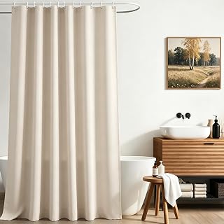 Lerores Duschvorhang 120x160 cm Beige,Beschwerter Saum Antischimmel Textil,Wasserabweisend,Waschbar Polyester Stoff Badevorhänge für Badezimmer,Badewanne mit 8 Duschvorhangringe