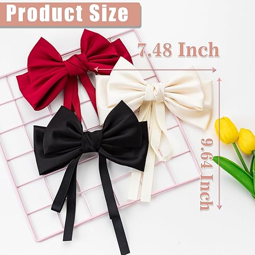 Miniatura 10 de Lazos para el pelo, 2 lazos grandes de doble cinta para mujeres, lazos para el pelo, lazos para el pelo, pinzas para el pelo, pinzas para el pelo