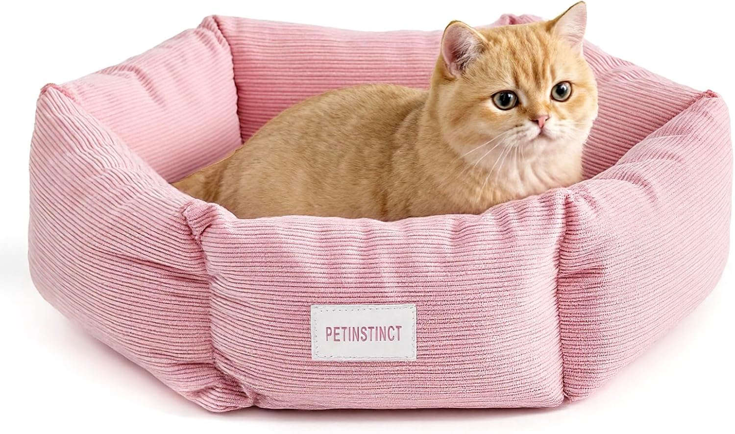 Cat Bed, 22 Inch Washable Corduroy Cat and Small Dog Bed with Removable Cover & Anti-Slip Bottom, Calming Comfort Pet Bed for Pets up to 15 lbs (Pink)
