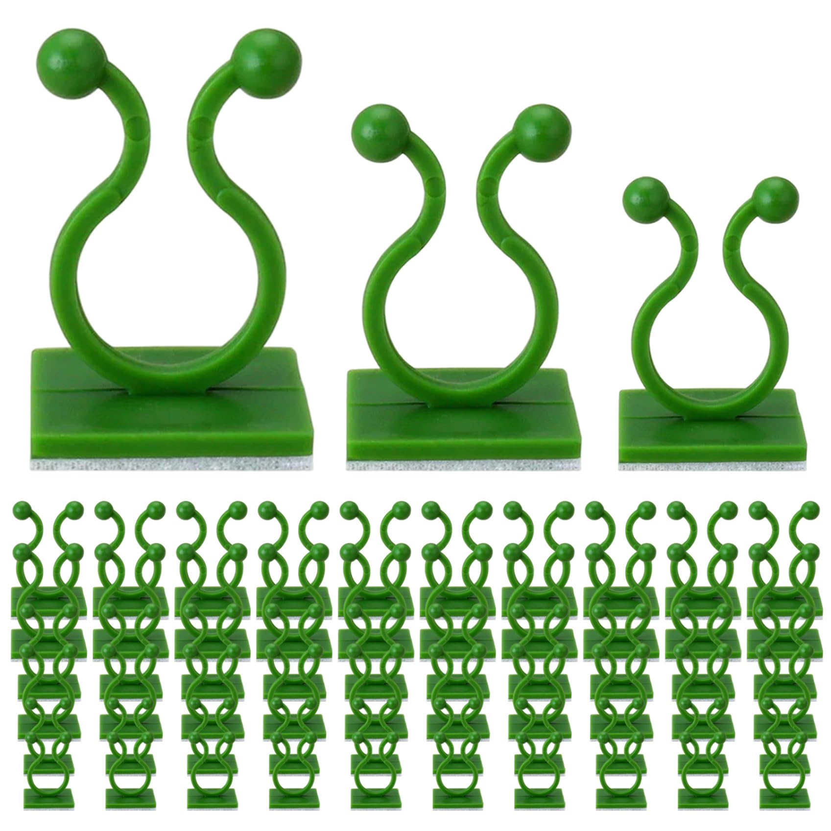 Vistnale Plant Support Clips|110Pcs Plant Clips, 3 Different Sizes Green Self-Adhesive Support for Vine Branches, Wires and Cables