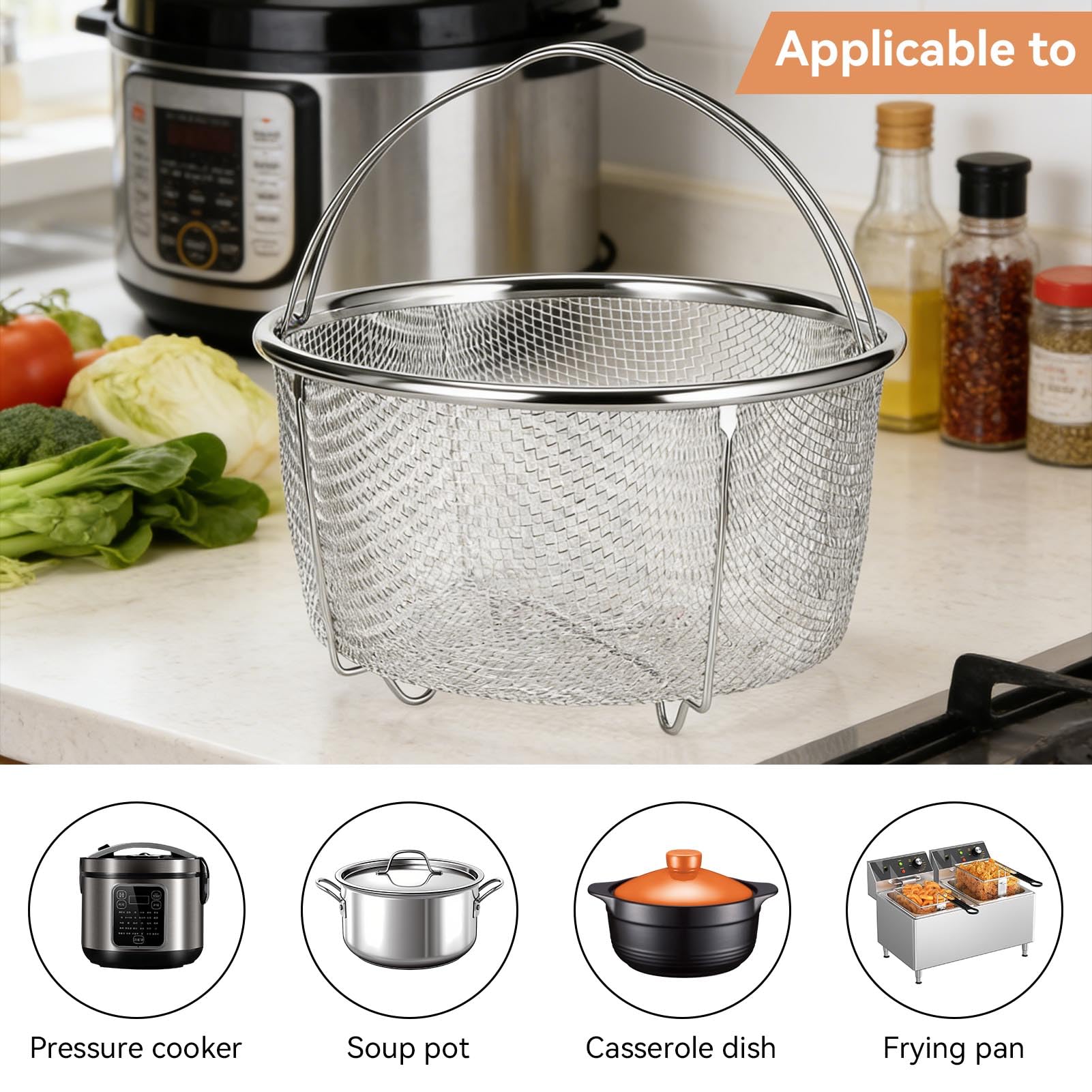 Cesta de Malla para Cocinar al Vapor, Resistente al Calor, Metal, 20cm