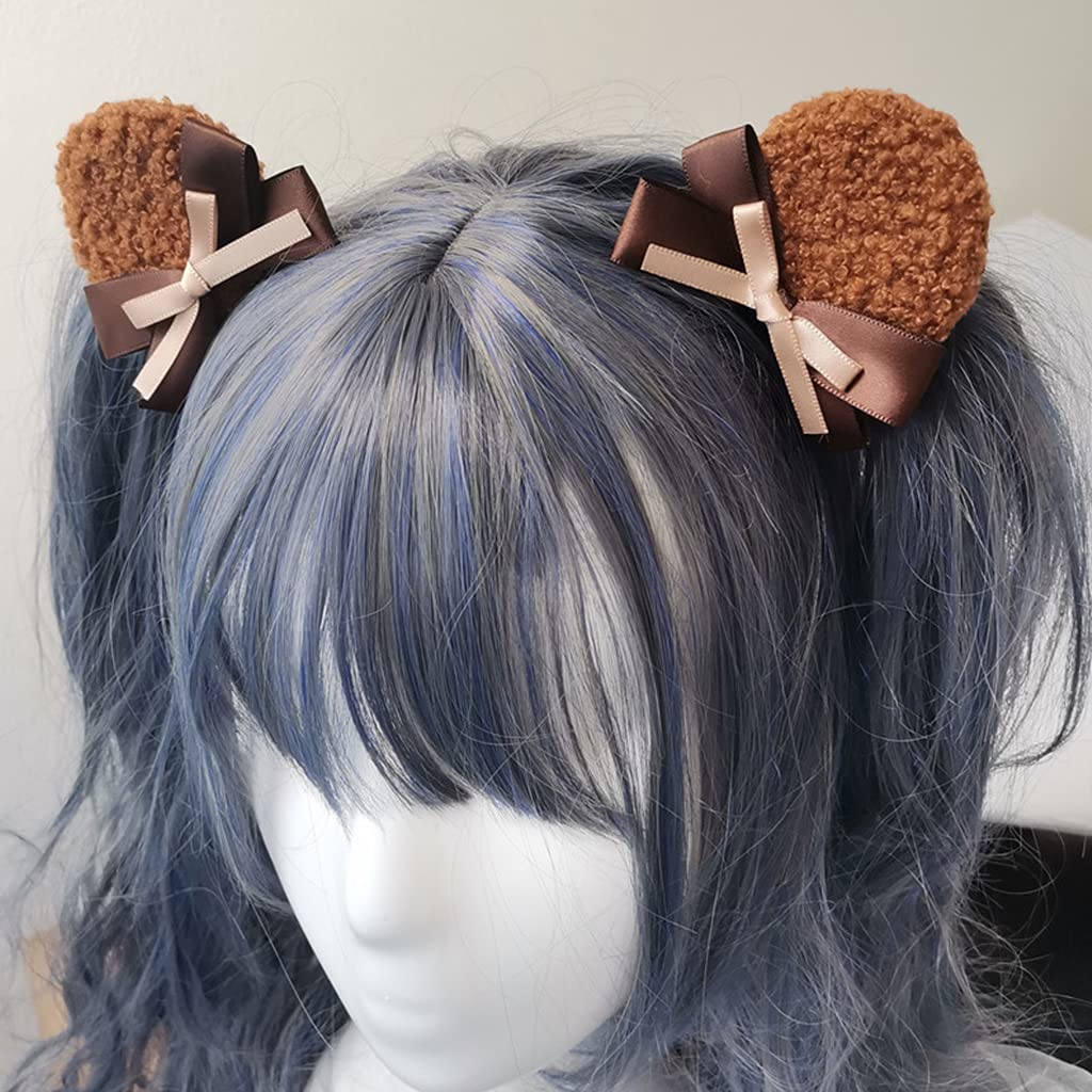 1 Pair Handmade Faux Round Bear Ears Hair Clip Sweet Bowknot Animal Hairpins Anime Cosplay Barrettes