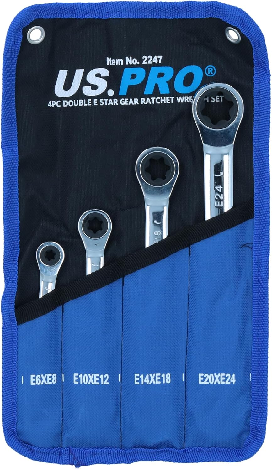 Torx/E Ratchet Spanner Wrench Set Double Ended E6 - E24 4pc Set BERGEN AT482