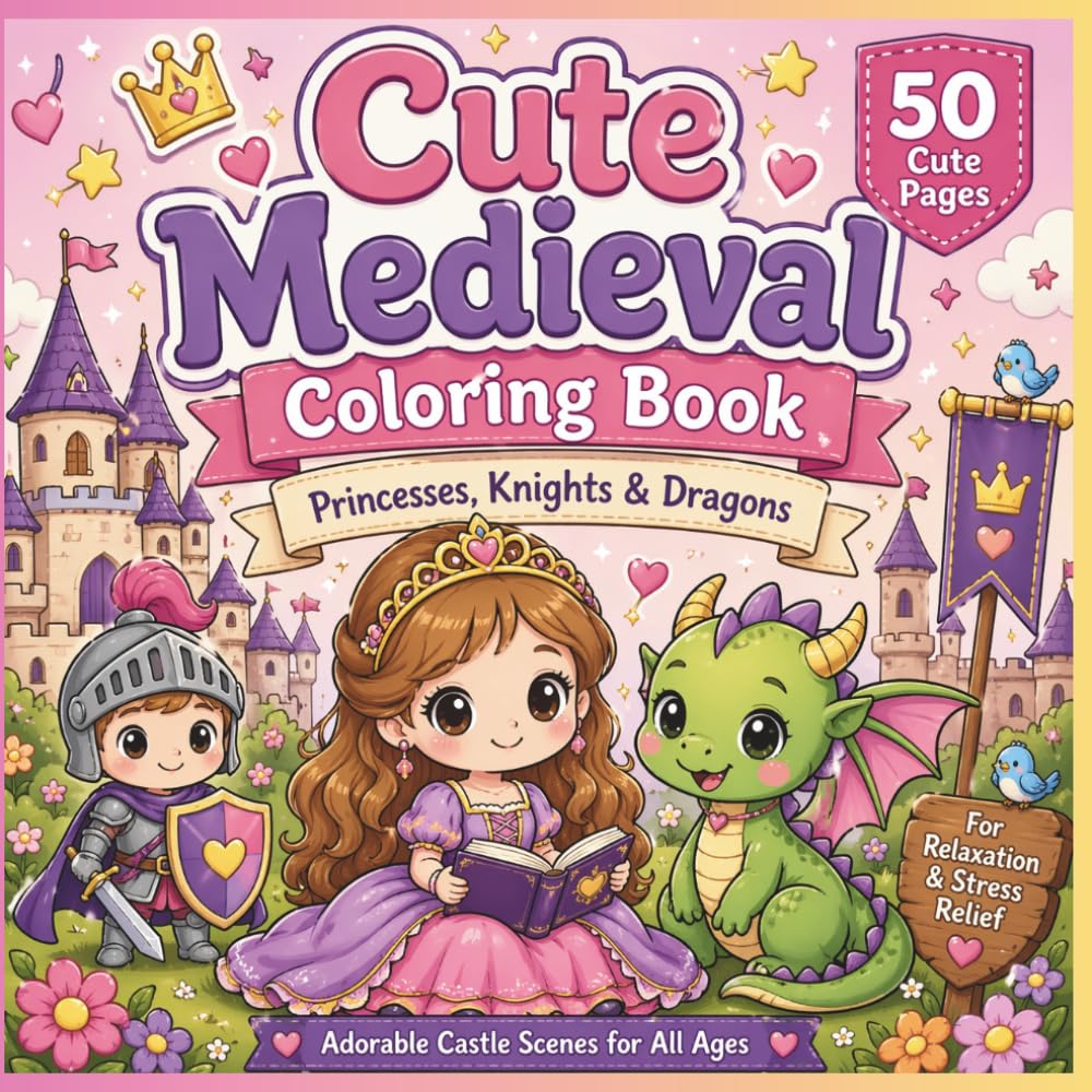 Cute Medieval Life Coloring Book for Kids & Adults: Adorable Princesses, Knights, Dragons & Cozy Castle Scenes for Relaxation and Stress Relief.
