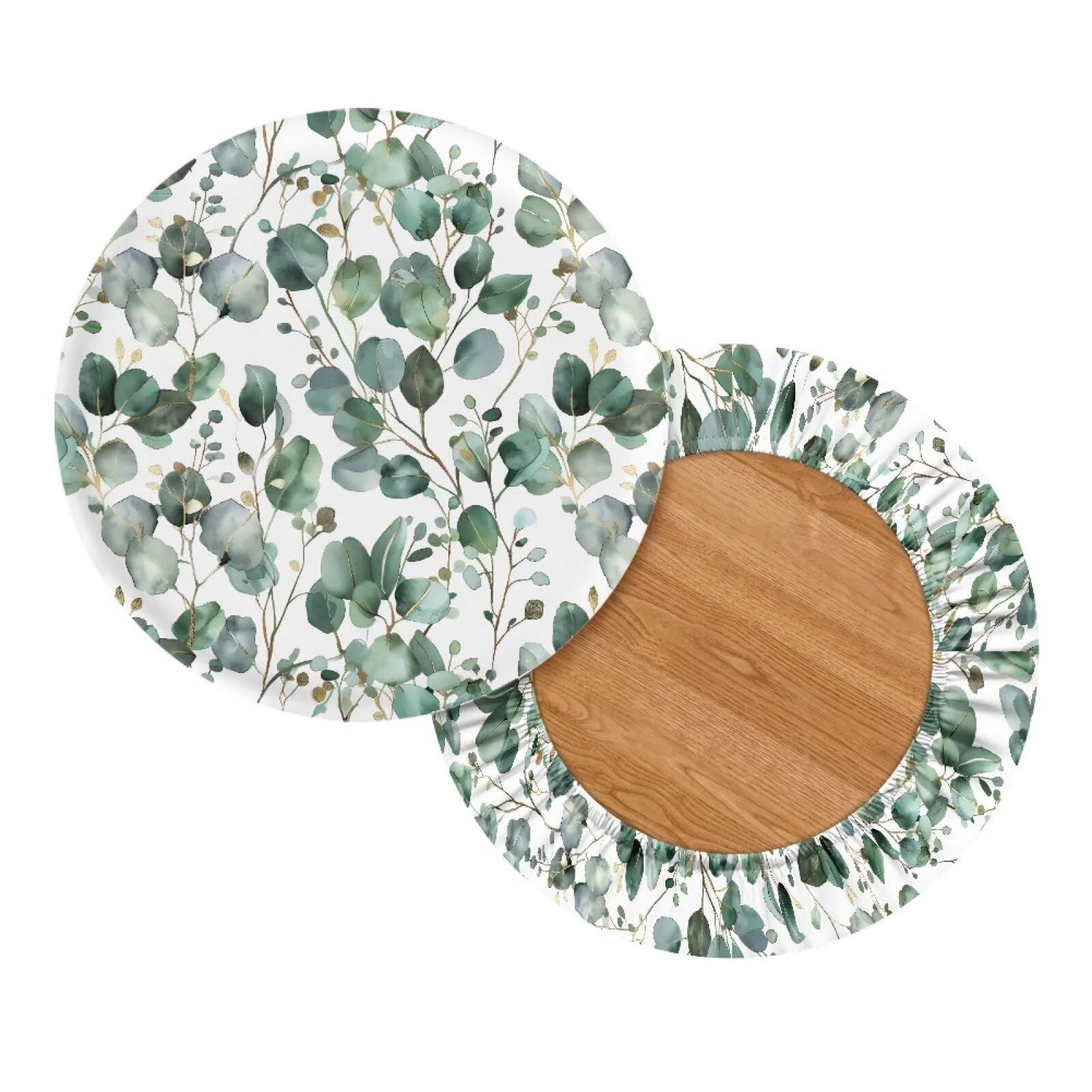 Bivxisrvo Green Leaves Bar Stool Covers Round, 2 Pcs Stool Slipcovers High Elastic, Circle Chair Covers, Soft & Easy to Clean Chair Seat Cushion Slipcover Fit for Stool of Dia 14-16 Inch