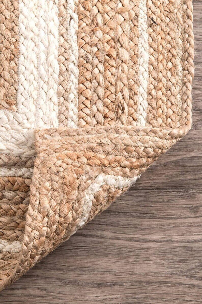 Natural Jute Runner Rug (2.6 x 6 Ft) for Kitchen & Entryways- Farmhouse Jute Braided Rug Runner for Hallways- Modern Seagrass Jute Rug Runner Indoor/Outdoor (White, 2.6' x 6' Feet, Style-1)