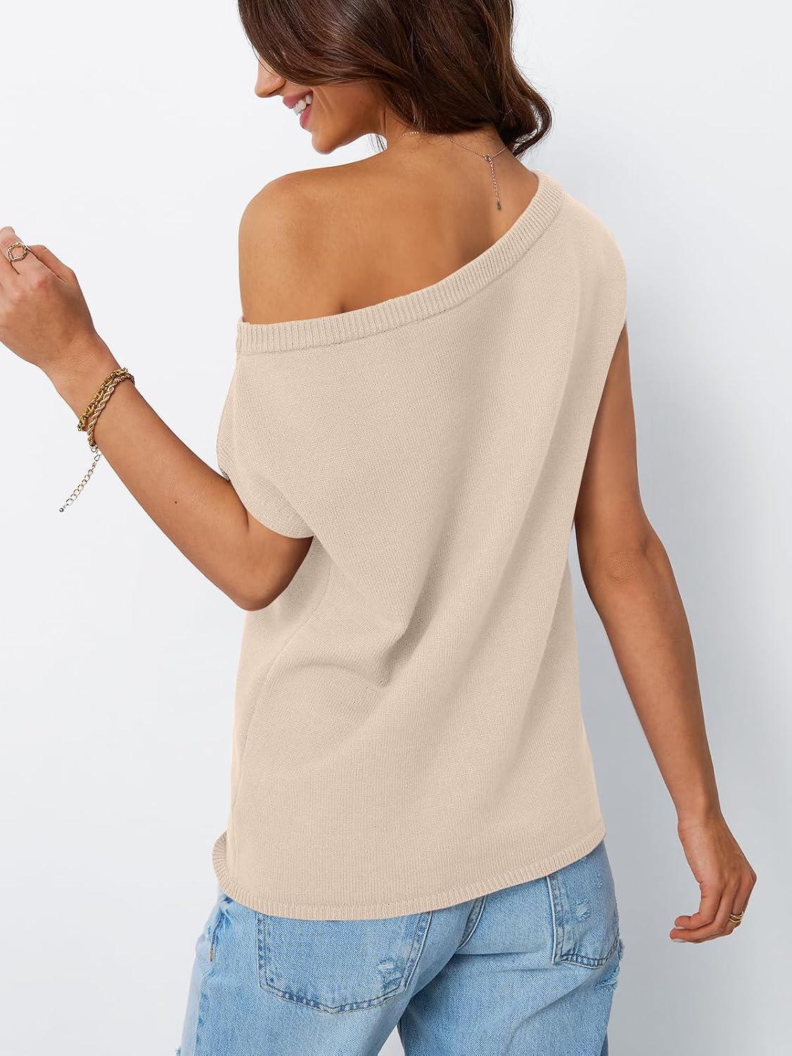 LILLUSORY Womens Off The Shoulder Sweaters Casual Short Sleeve Knit Tops Trendy Summer Going Out Lightweight Pullover