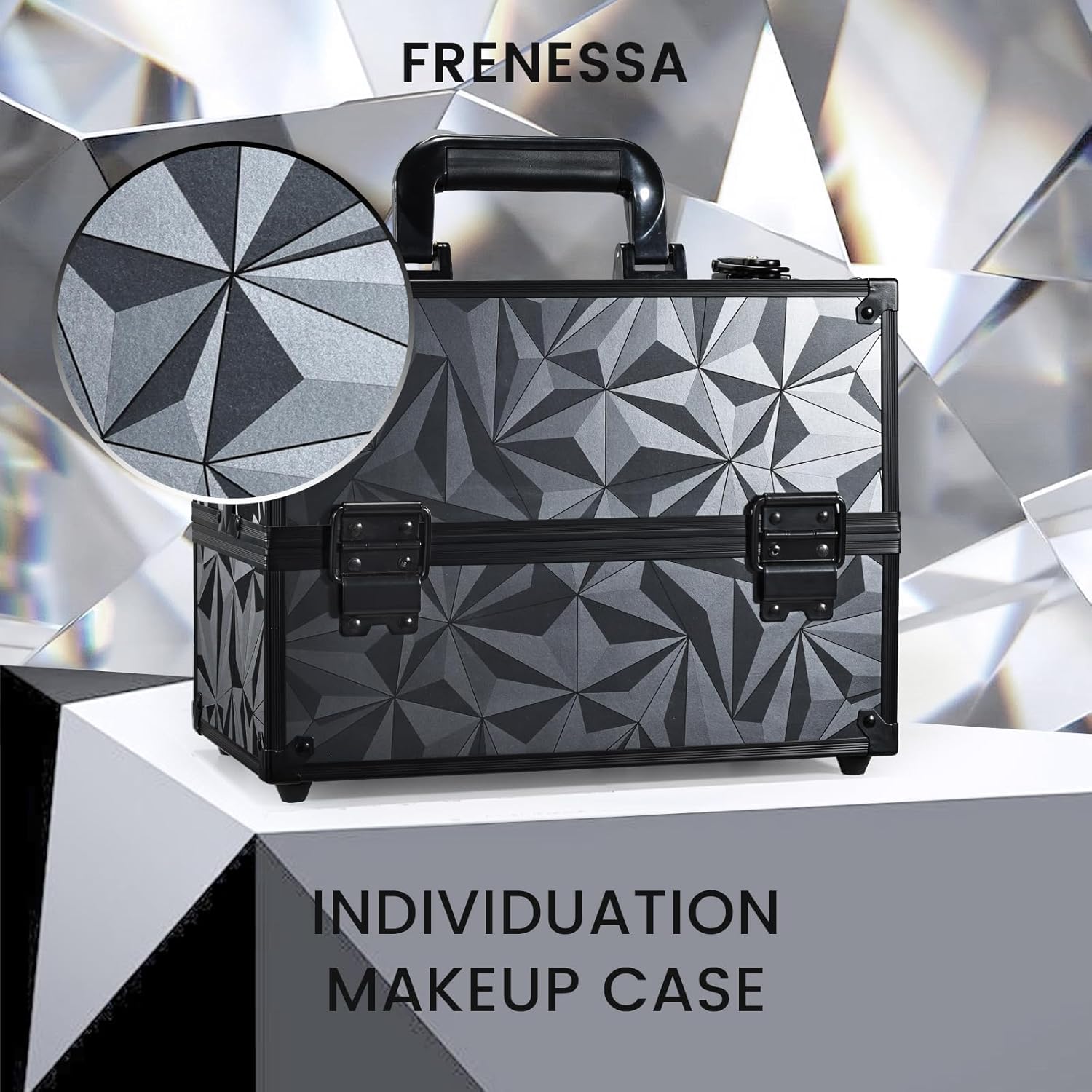 Maletin Maquillaje Grande Profesional Estuche Maquillaje Caja de Viaje Maletín Manicura Joyero Organizador Esmalte de Uñas con 6 Bandejas Regalos para Mujer 30.5x18x22.5cm, Gris Negruzco