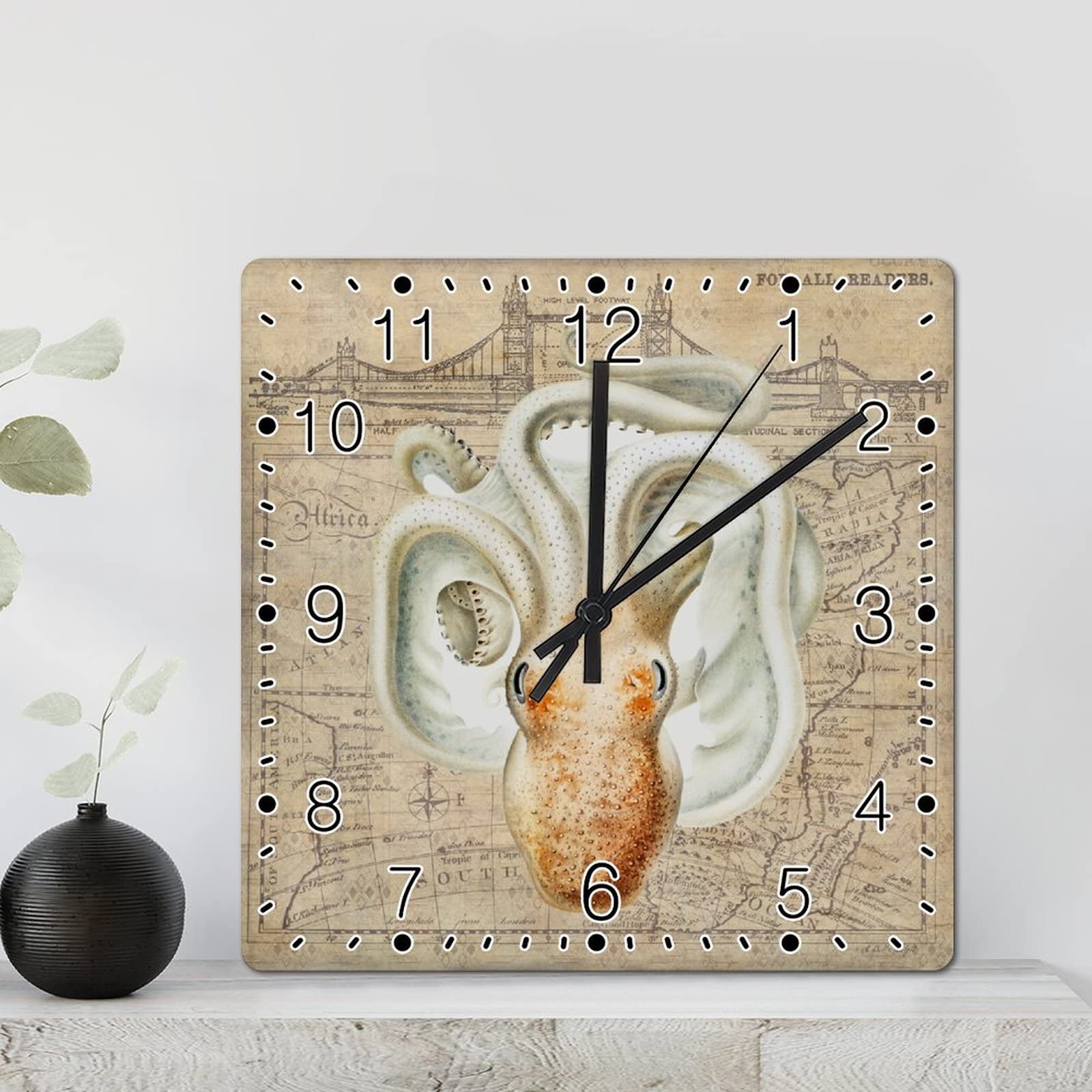 Horloge murale décoration de plage pieuvre étoile de mer rustique 30 cm