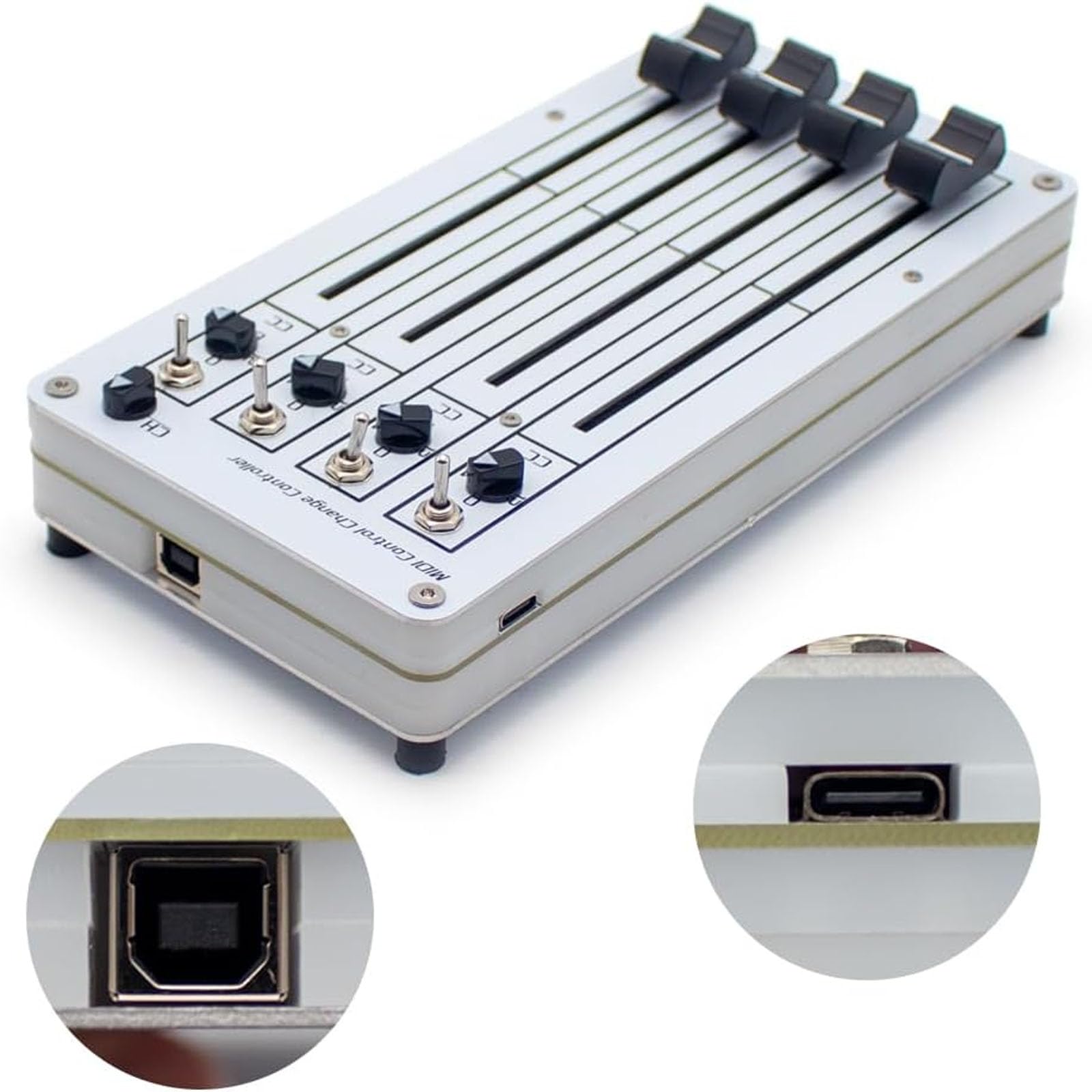 Fader Midi De 4 Canales Y 100 Mm, Mezclador Deslizante Midi Delgado De 4 Pistas, Interfaz USB, Mapeo CC Personalizado, para Software DAW Y Edición En Estudios De Producción Musical.