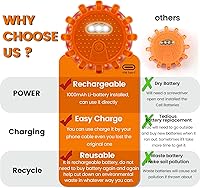 Vista 3 de Kit de luces de emergencia LED tipo bengala recargables por USB-C, batería de litio de gran capacidad, cable 3 en 1, discos intermitentes, con base