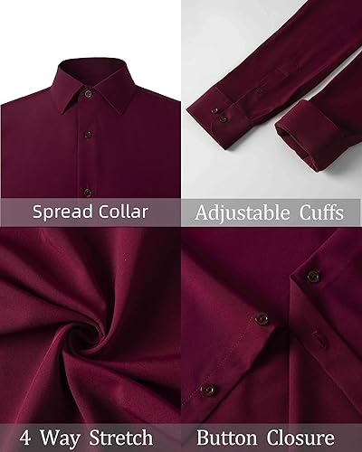 Miniatura 5 de Suxikrejci Camisas de vestir para hombre, manga larga, ajustadas, elásticas, absorben la humedad, refrescantes, sin arrugas, camisa sólida con