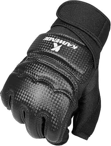 Miniatura 2 de Guantes de kickboxing de medio dedo, también aptos para entrenamiento de entrenamiento ligero, Muay Thai, artes marciales (karav MAGA), karate,