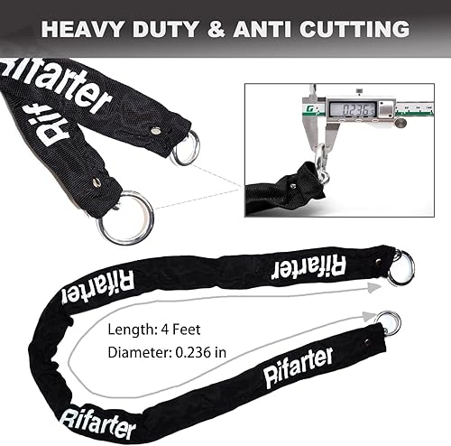 Miniatura 3 de Cerraduras de bicicleta resistentes antirrobo, 0.709 in de grosor para rueda de motocicleta con cadena de 0.236 in x 4 pies, cerradura de cadena