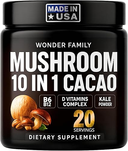 Cacao en polvo adaptogénico con hongos  Reishi, Chaga, Cordyceps, Shiitake  Bebida de chocolate caliente nocturno sin cafeína  Energía, inmunidad y