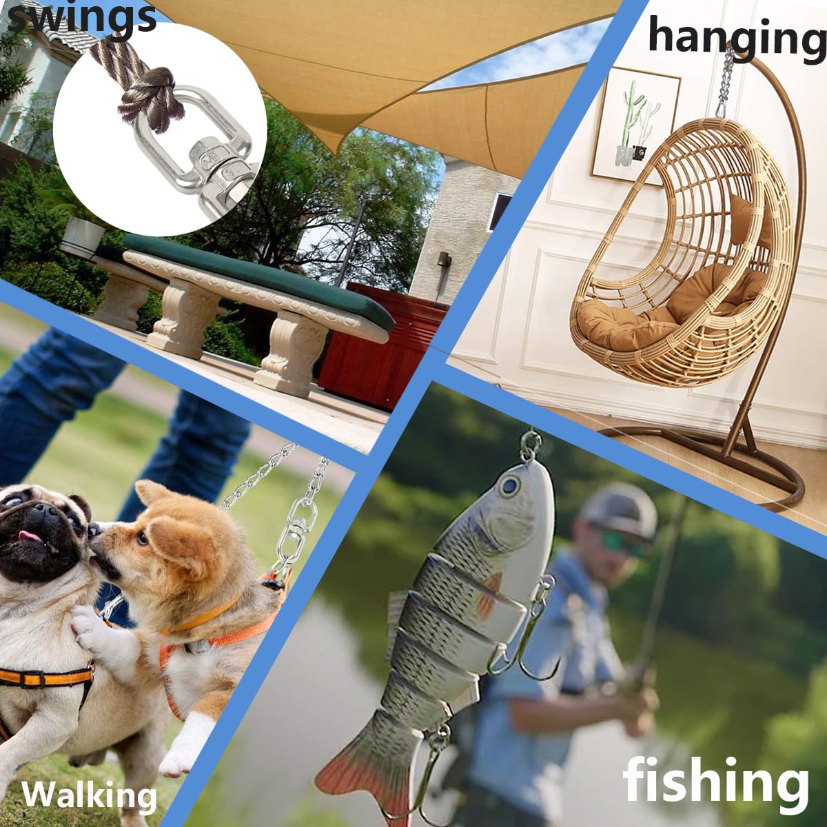 Double Eye Swivel, 304 Stainless Steel Eye to Eye Swivel Ring Dismounting Ring Connector Hardware Double Ended Swivel Hooks Carabiner Swivel Tree Swing Shackle Suspension (M8-2PCS) - Image 6