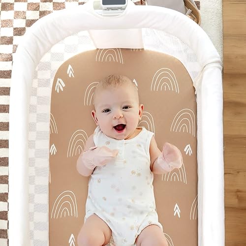Miniatura 5 de GRSSDER - Juego de 3 sábanas elásticas ultrasuaves para moisés, ajuste universal para colchón rectangular u ovalado de cuna o moisés, seguras y