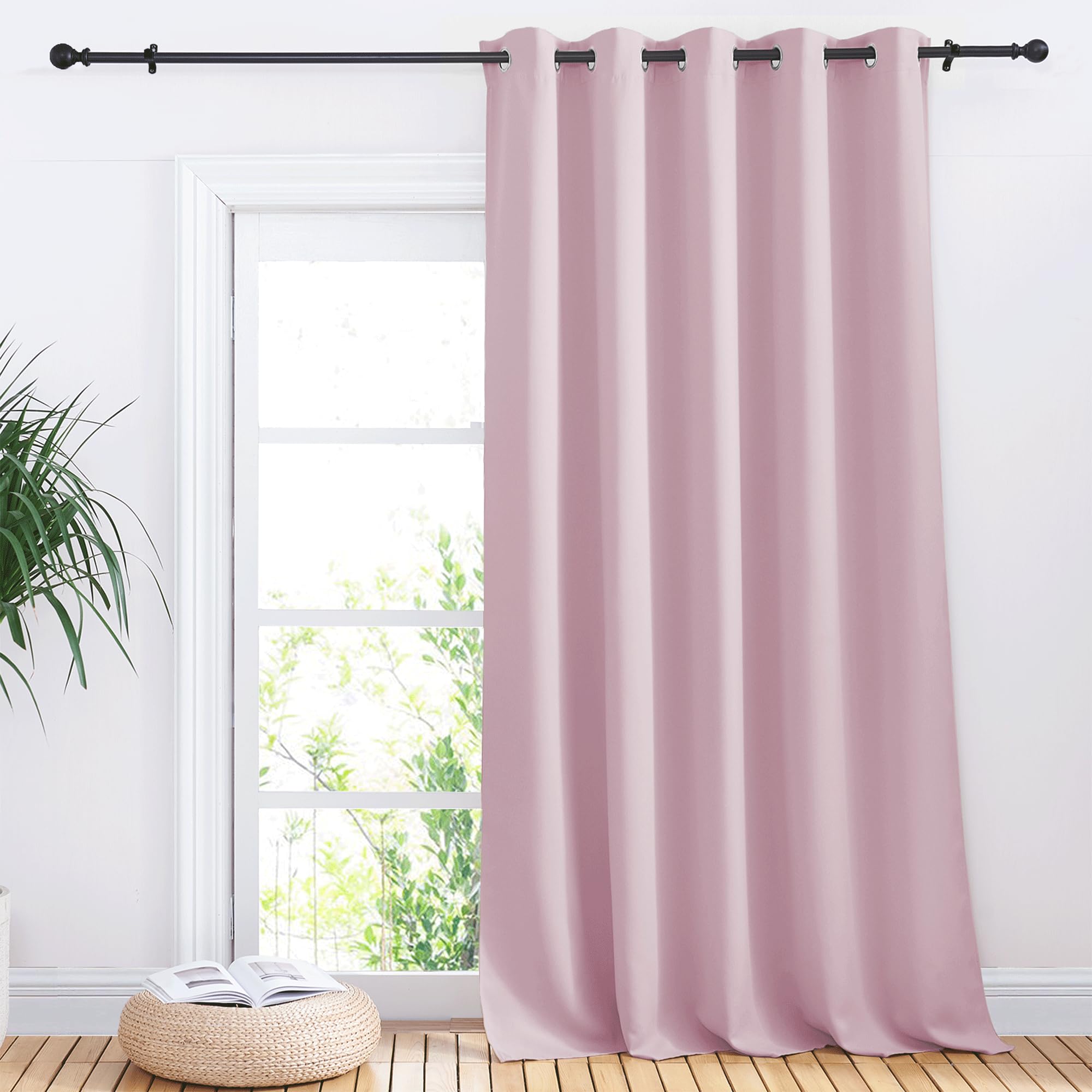 NICETOWN Sliding Door Curtains, Wide Thermal Blackout Patio Door Curtain Panel, Baby Pink, W70 x L95, Sliding Door Drapes/Draperies with Grommet Top