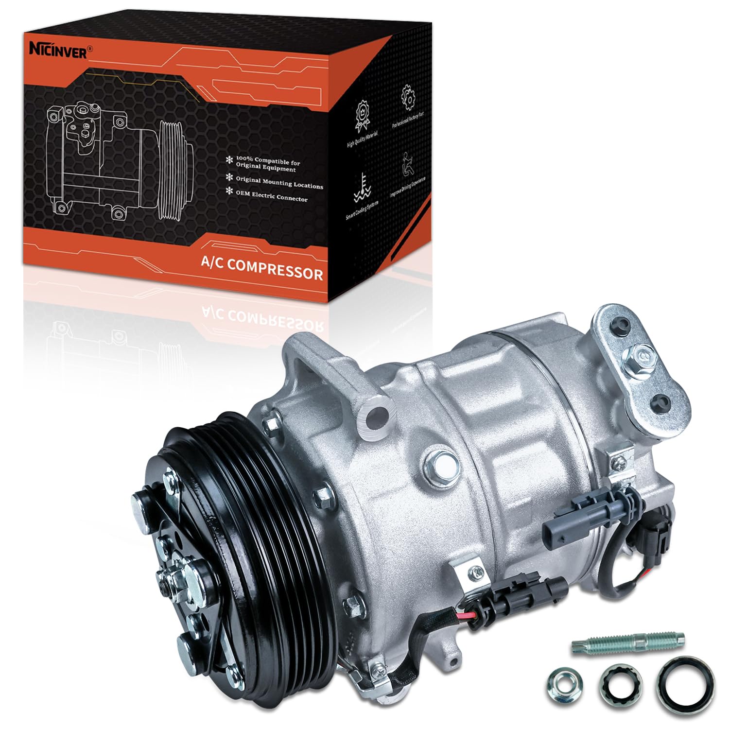 Air Conditioning Compressor & A/C Clutch for for Ch-evy Impala 2.5L 2014-2018, M-alibu 2.0L 2.5L 2013-2015, M-alibu Limited 2.5L 2016, B-uick Regal 2.0L 2.4L 2014-2017