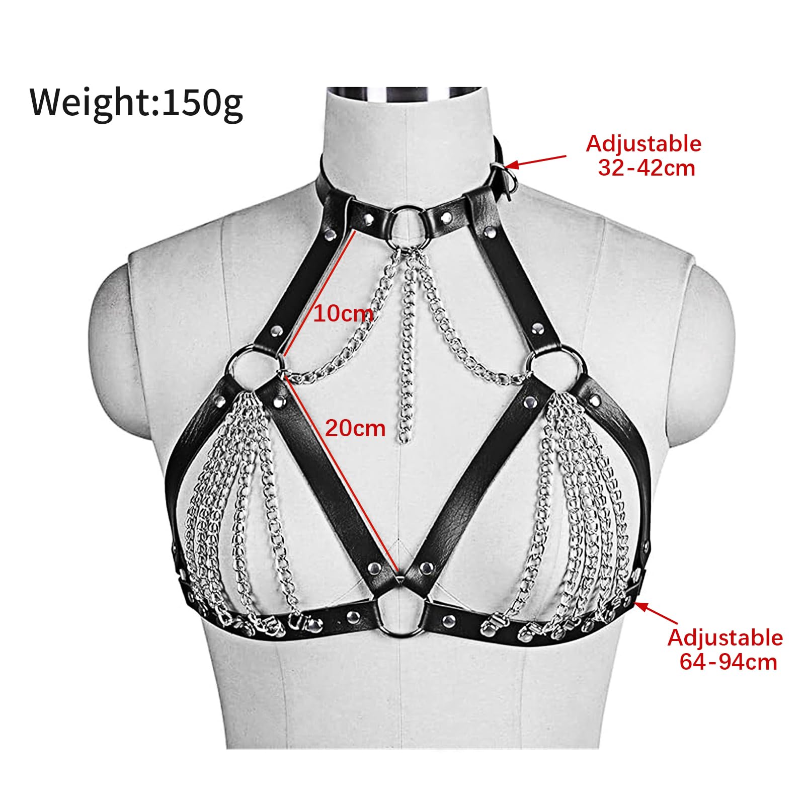 Cadena Cuerpo Gótico Mujer Arnés, Cuero Punk Sexy Ajustable para Atuendos Rave, Gargantilla para Sexo Femenino, Lencería para Festivales, Cadena Punk para la Cintura, Festival Rave