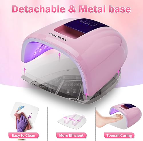 Miniatura 5 de Purtato Luz UV inalámbrica profesional recargable de 90 W UV LED portátil para máquina de lámpara de uñas con parte inferior de acero inoxidable