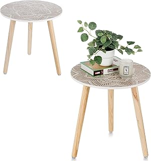 Hanobe Small Round Side Table Decor End Tables Set of 2 Modern White Accent Bedside Table for Living Room Small Spaces Bedroom Boho Farmhouse Decorative with 3 Wood Legs, Easy Assembly