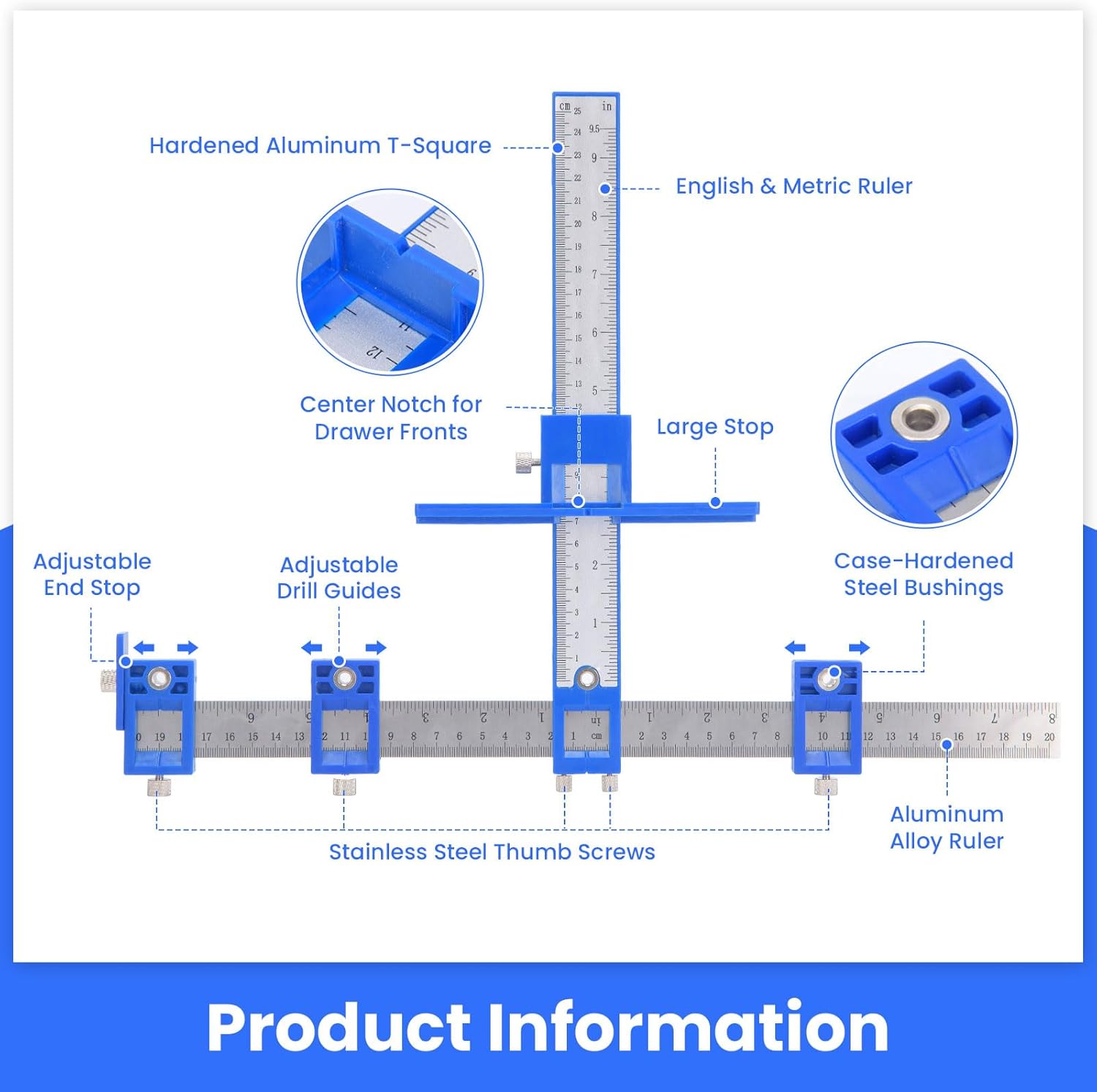 Cabinet Hardware Jig - Cabinet Handle Template with Engraved Rulers & Self-Punching Center, Perfect for Shaker Doors/Drawers