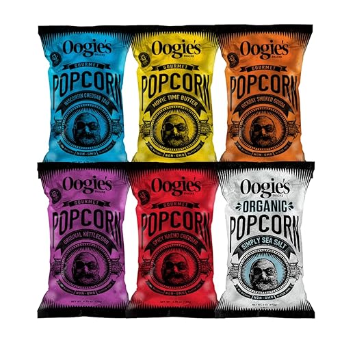 Oogie's Gourmet Popcorn | 6 Pack | Variety Flavor Pack | Gluten Free Popcorn Snacks | 4.25-5 Ounce Big Bag