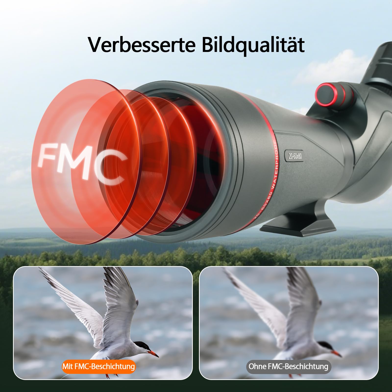 Svbony SV406 20-60x80mm Longue-vue Puissante avec Adaptateur Téléphone, HD FMC BAK4 Double Focalisation, 1,25'' Oculaire Amovible, IPX7 Étanche avec Trépied,pour Observation Oiseaux Faune Photographie